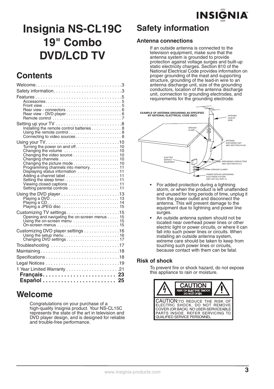 Insignia NS-CL19C User Manual | Page 2 / 20