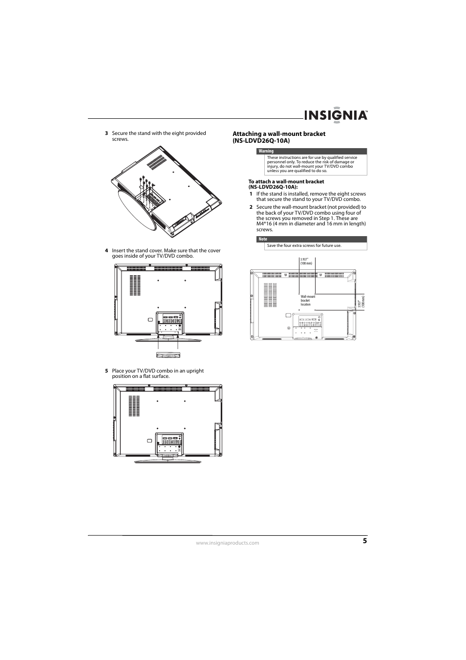 Attaching a wall-mount bracket (ns-ldvd26q-10a) | Insignia NS-LDVD26Q-10A User Manual | Page 11 / 56