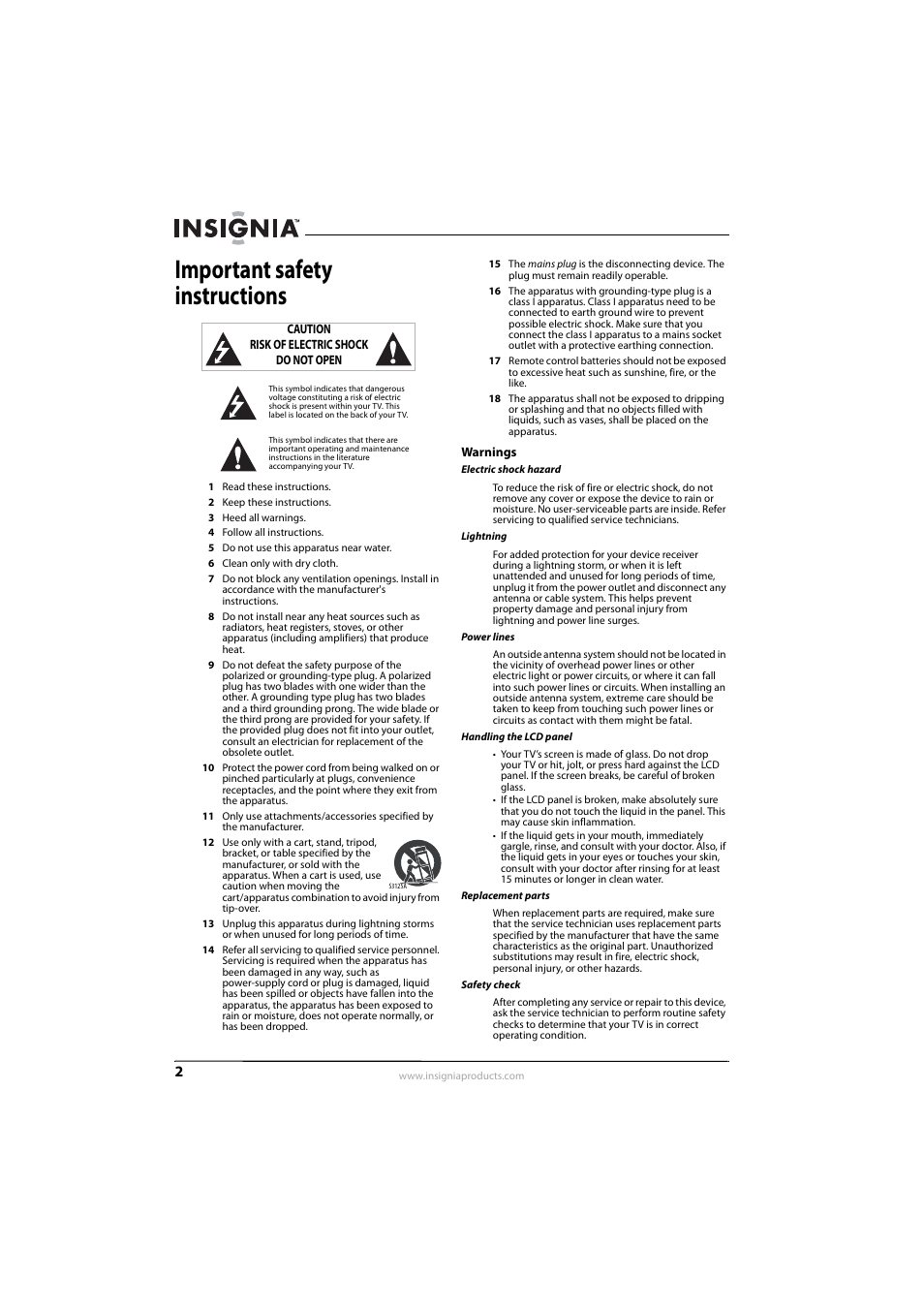 Important safety instructions, Warnings | Insignia NS-LDVD26Q-10A User Manual | Page 8 / 56