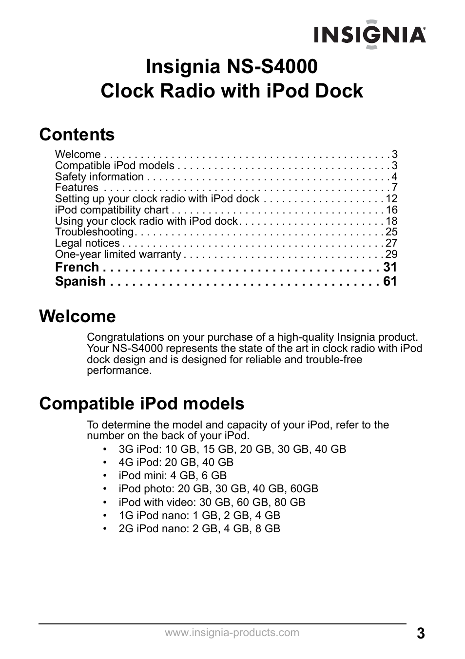 Insignia NS-S4000 User Manual | Page 3 / 94