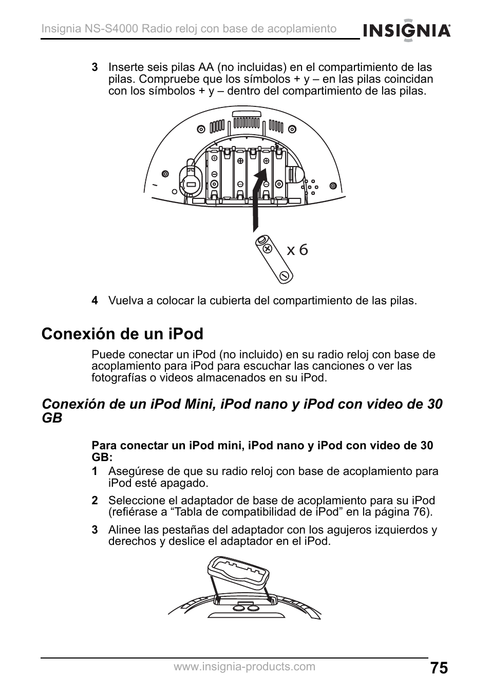 Conexión de un ipod | Insignia NS-S4000 User Manual | Page 75 / 94