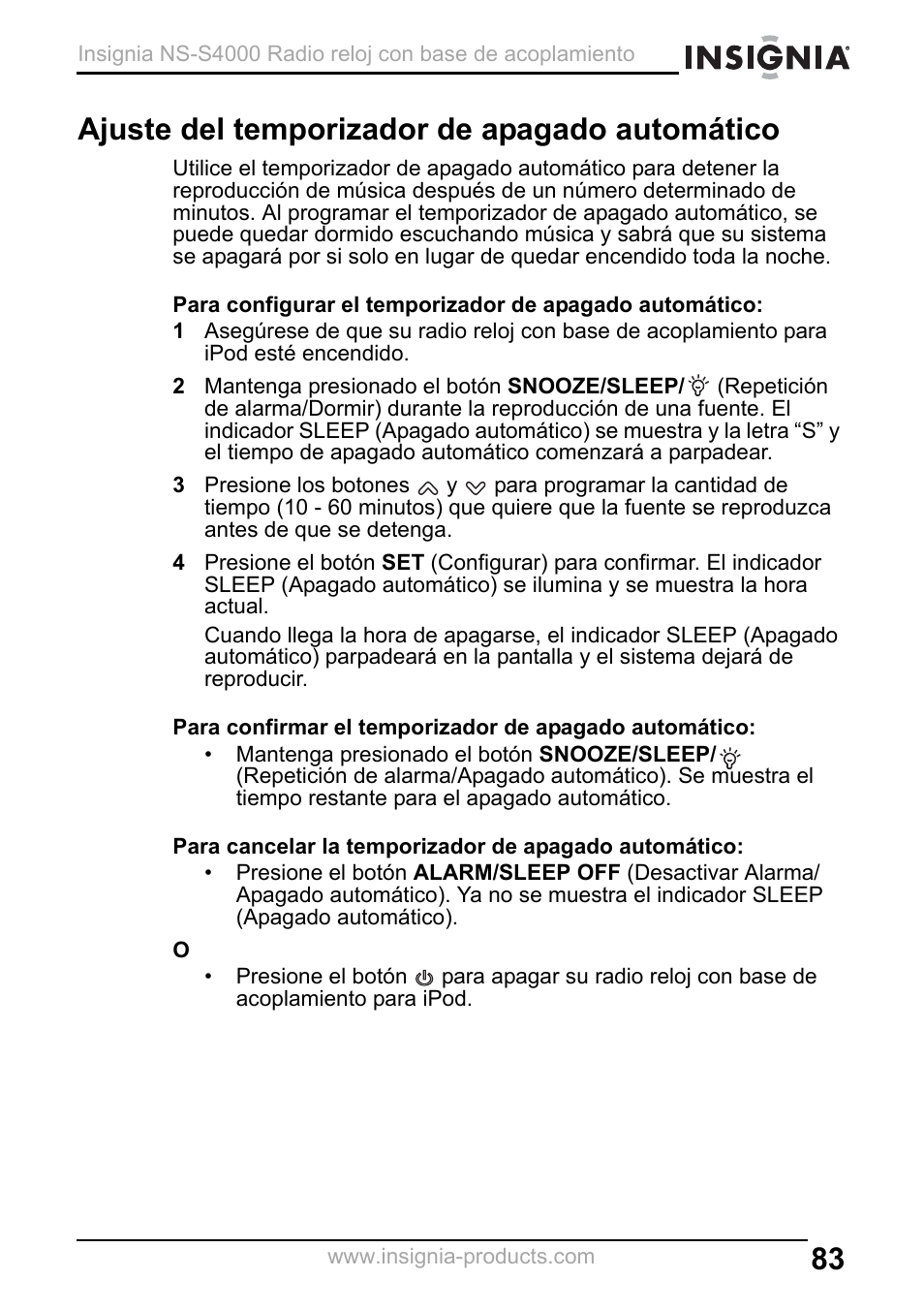 Ajuste del temporizador de apagado automático | Insignia NS-S4000 User Manual | Page 83 / 94