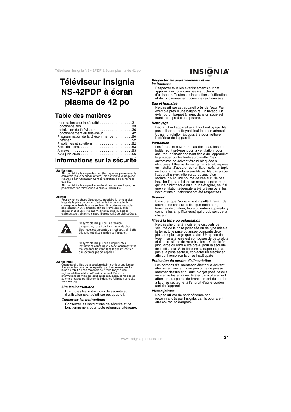 Insignia NS-42PDP User Manual | Page 31 / 88