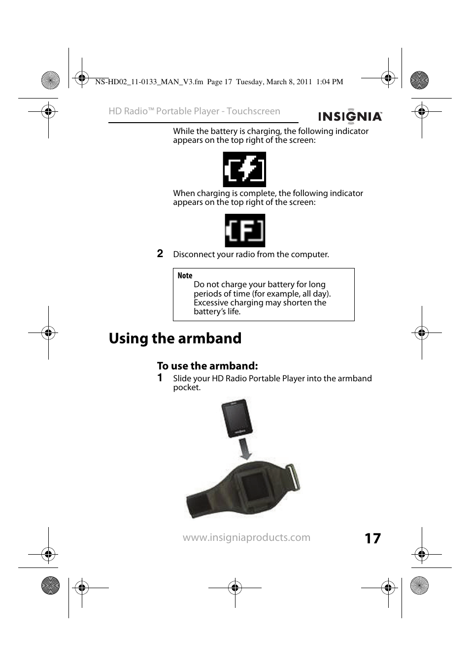 Using the armband, To use the armband | Insignia NS-HD02 User Manual | Page 17 / 52
