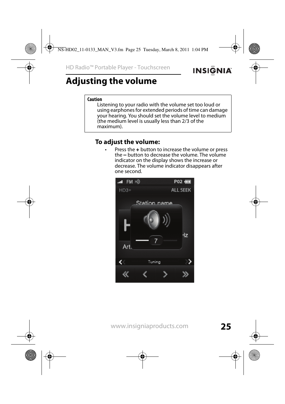 Adjusting the volume, To adjust the volume, See “adjusting the volume | Insignia NS-HD02 User Manual | Page 25 / 52