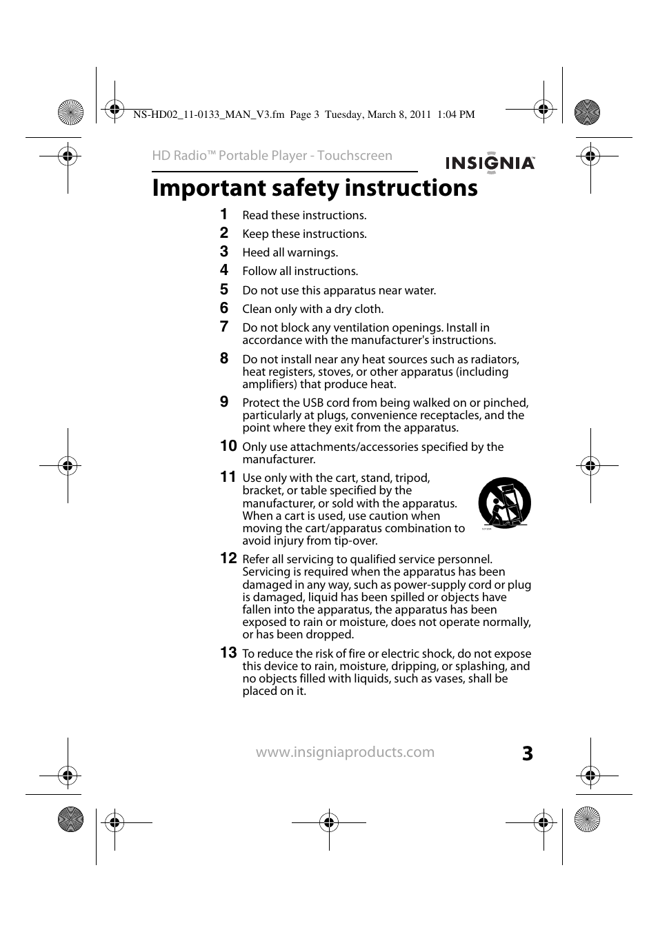 Important safety instructions | Insignia NS-HD02 User Manual | Page 3 / 52