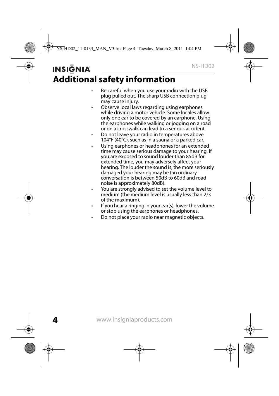 Additional safety information | Insignia NS-HD02 User Manual | Page 4 / 52