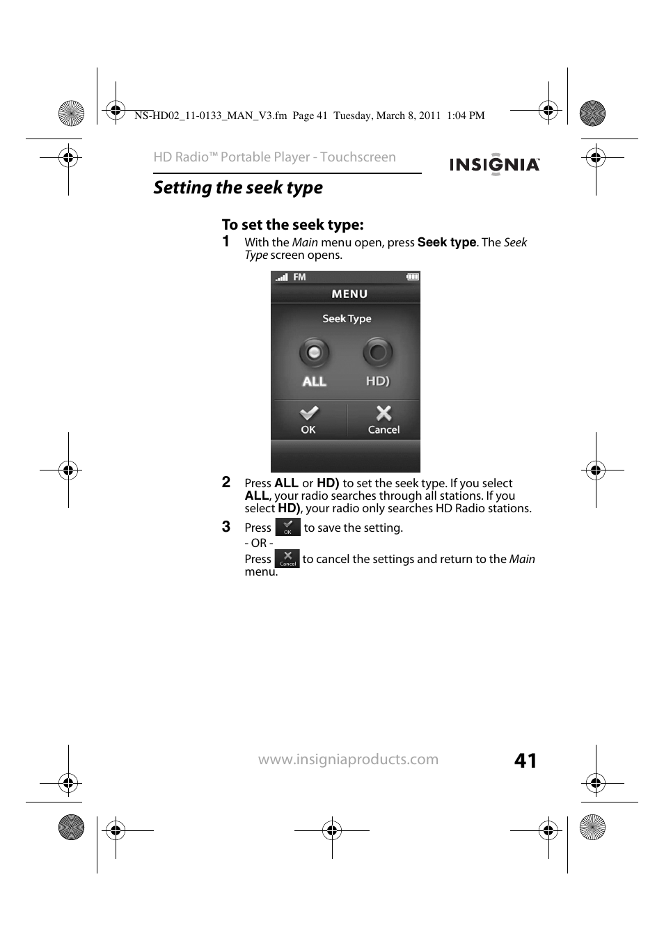 Setting the seek type, To set the seek type | Insignia NS-HD02 User Manual | Page 41 / 52