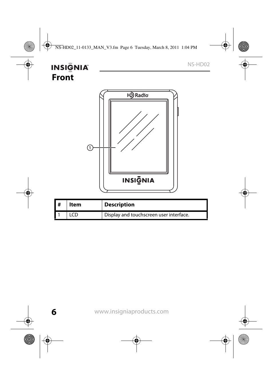 Front | Insignia NS-HD02 User Manual | Page 6 / 52