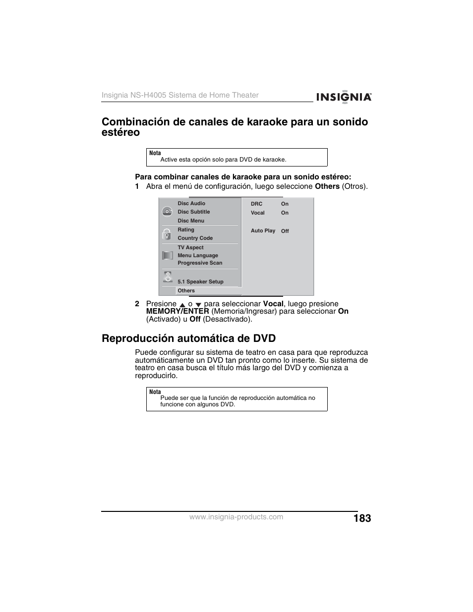 Reproducción automática de dvd | Insignia NS-H4005 User Manual | Page 185 / 208