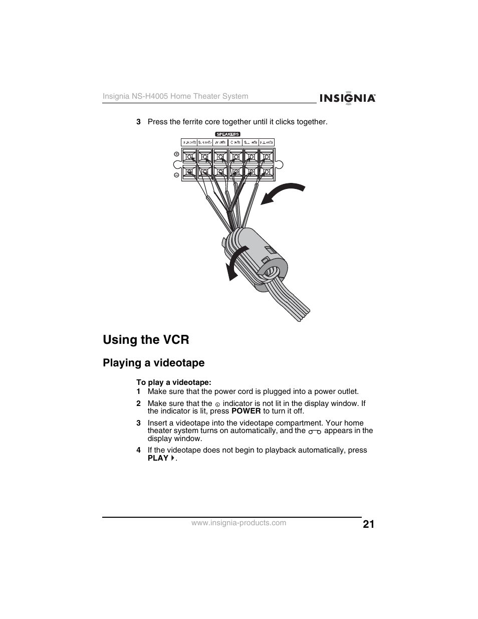 Using the vcr, Playing a videotape | Insignia NS-H4005 User Manual | Page 23 / 208