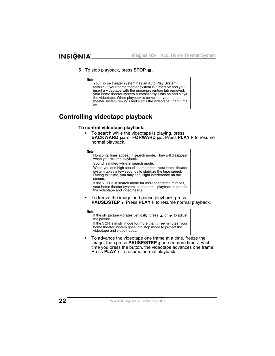 Controlling videotape playback | Insignia NS-H4005 User Manual | Page 24 / 208