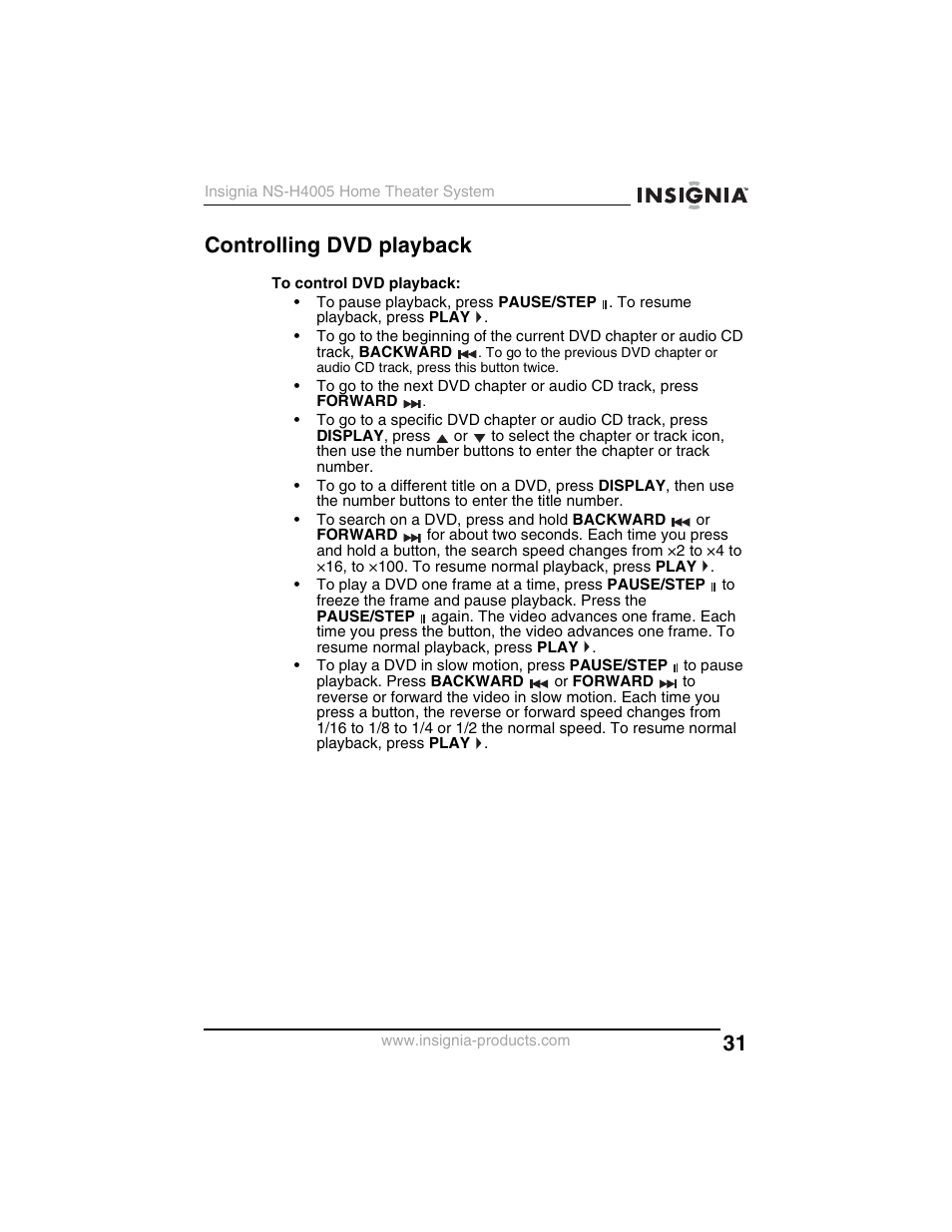 Controlling dvd playback | Insignia NS-H4005 User Manual | Page 33 / 208
