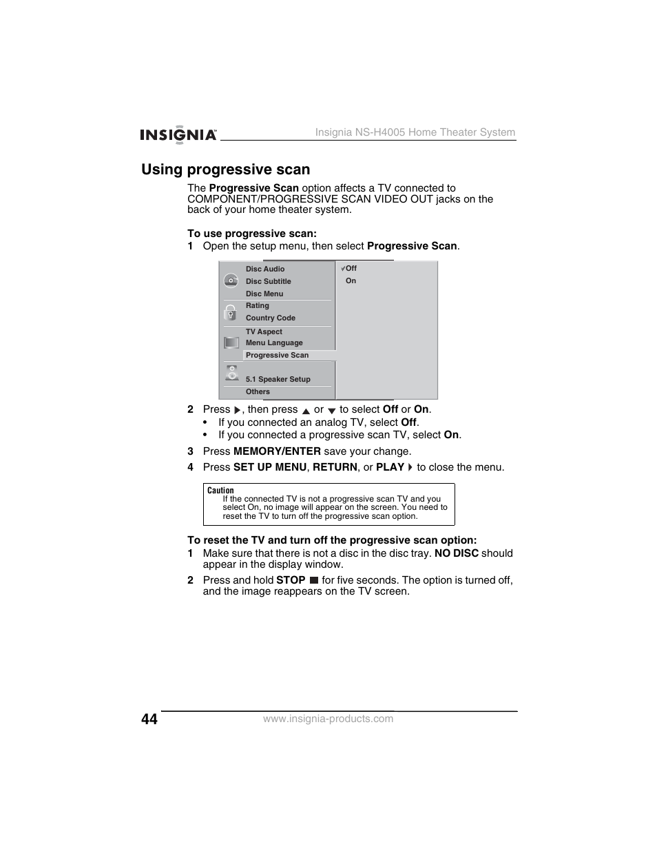 Using progressive scan | Insignia NS-H4005 User Manual | Page 46 / 208