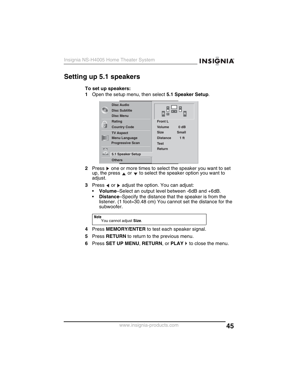 Setting up 5.1 speakers | Insignia NS-H4005 User Manual | Page 47 / 208