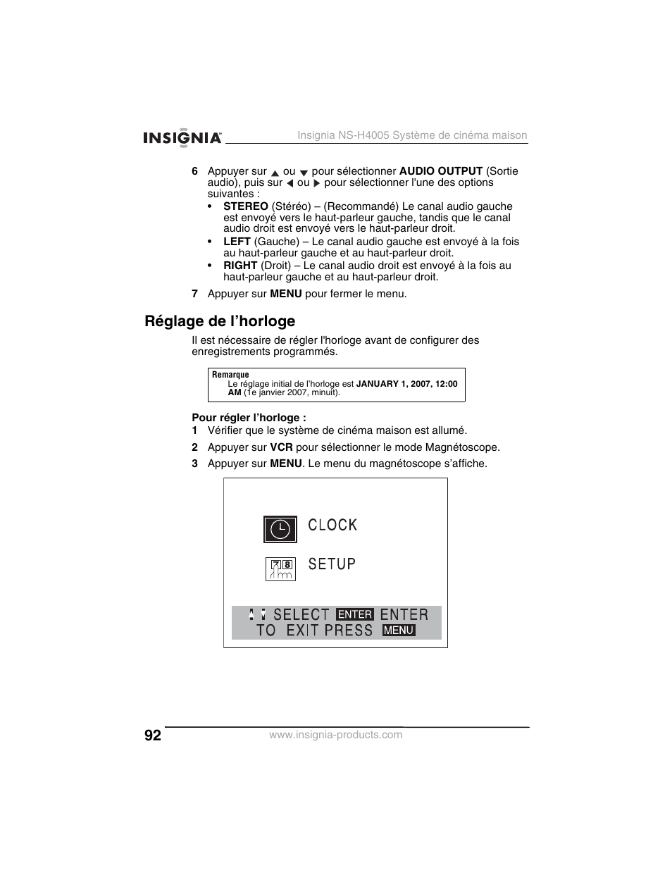 Réglage de l’horloge | Insignia NS-H4005 User Manual | Page 94 / 208