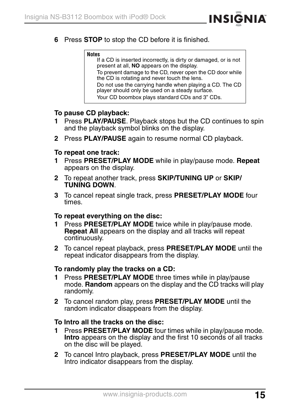 Insignia NS-B3112 User Manual | Page 15 / 72