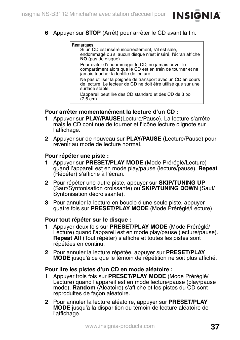 Insignia NS-B3112 User Manual | Page 37 / 72