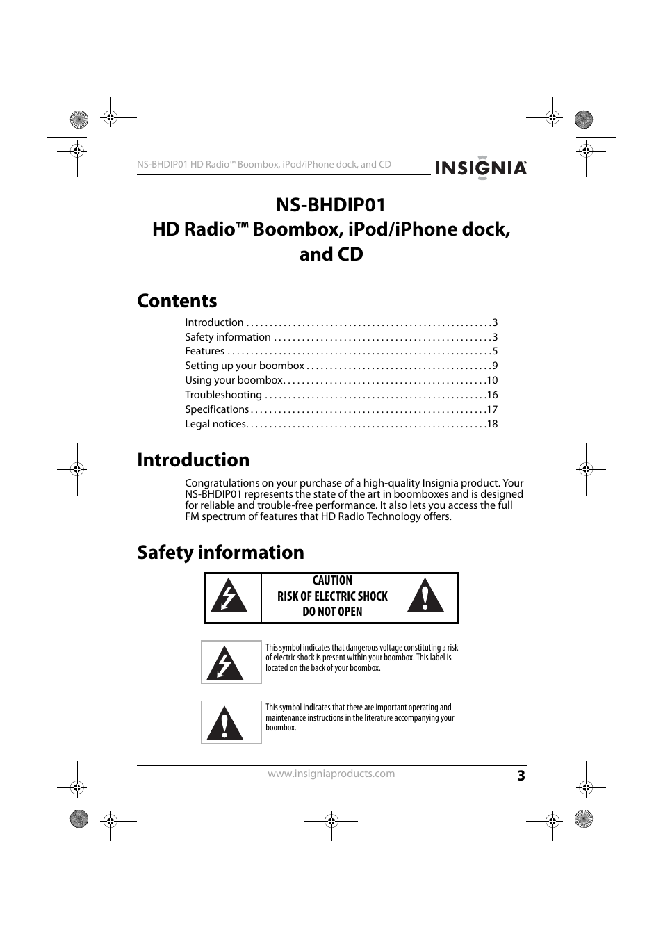 Insignia HD RADIO NS-BHDIP01 User Manual | Page 3 / 21
