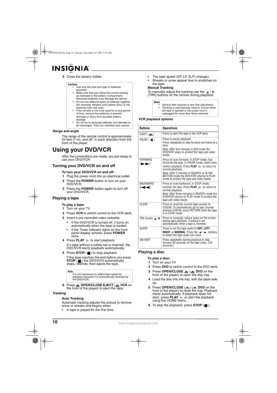 Using your dvd/vcr | Insignia 55423-3645 User Manual | Page 10 / 78