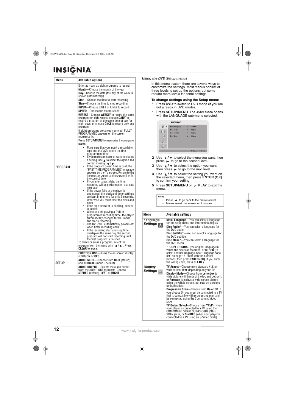 Insignia 55423-3645 User Manual | Page 12 / 78