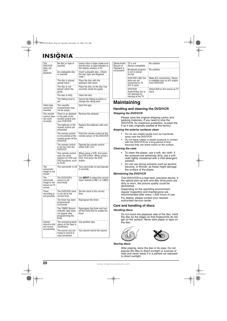 Maintaining | Insignia 55423-3645 User Manual | Page 20 / 78