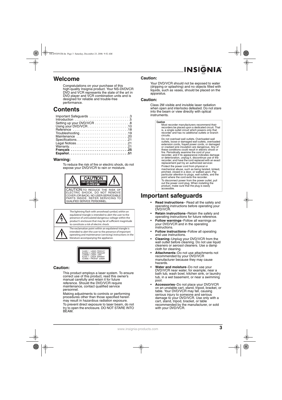 Insignia 55423-3645 User Manual | Page 3 / 78