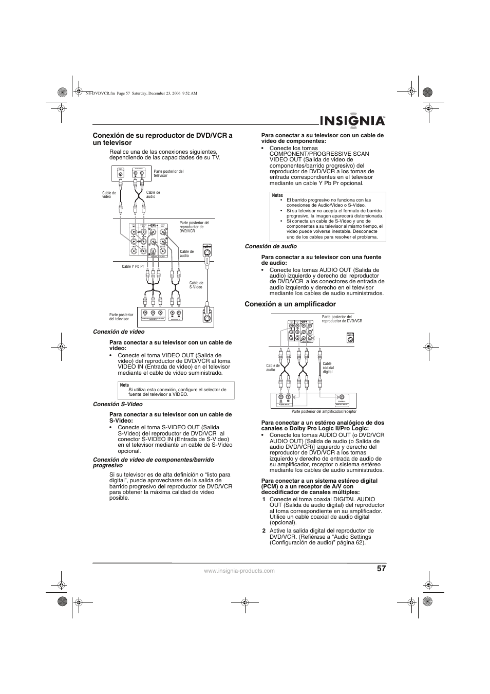 Conexión a un amplificador | Insignia 55423-3645 User Manual | Page 57 / 78