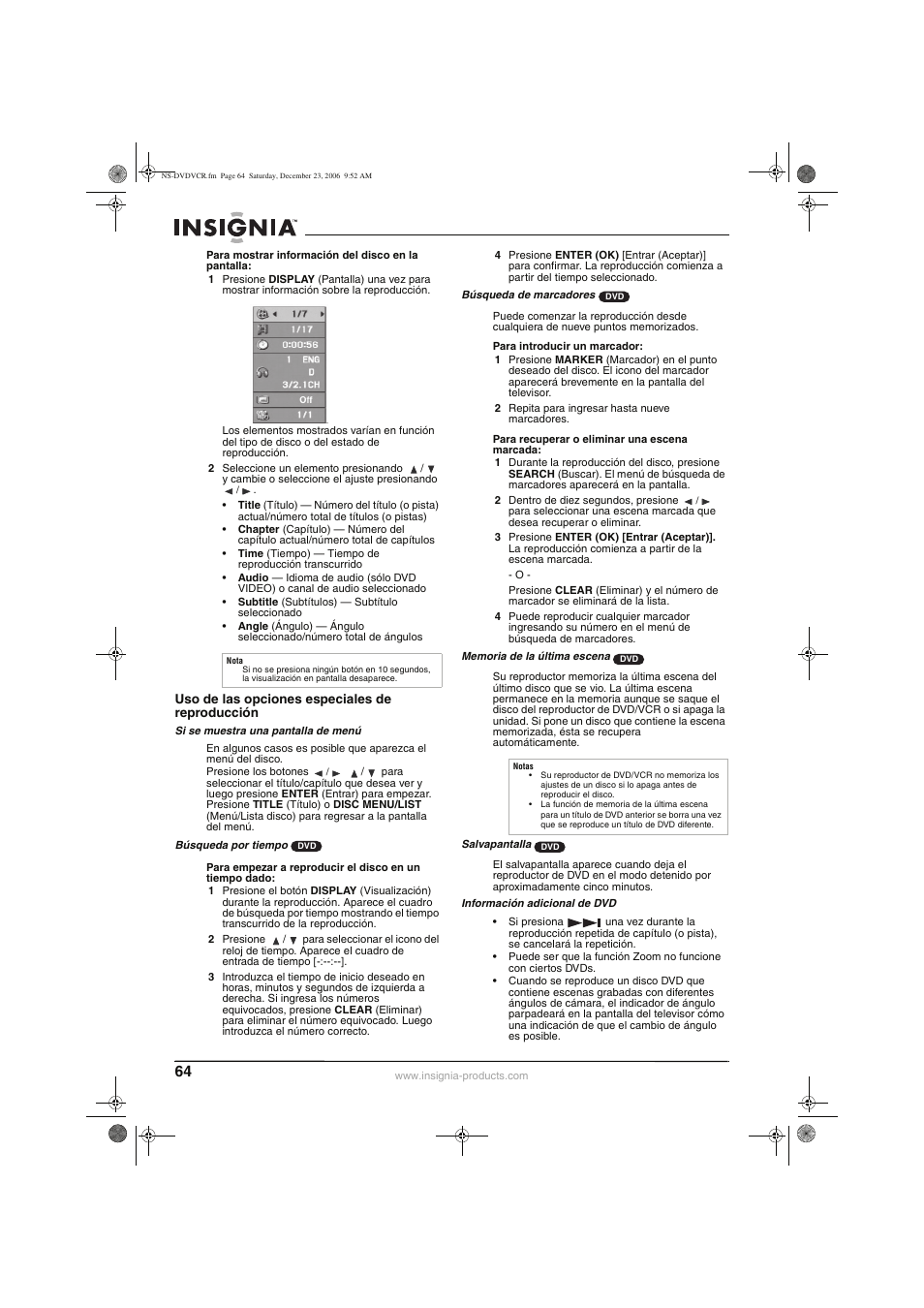 Insignia 55423-3645 User Manual | Page 64 / 78