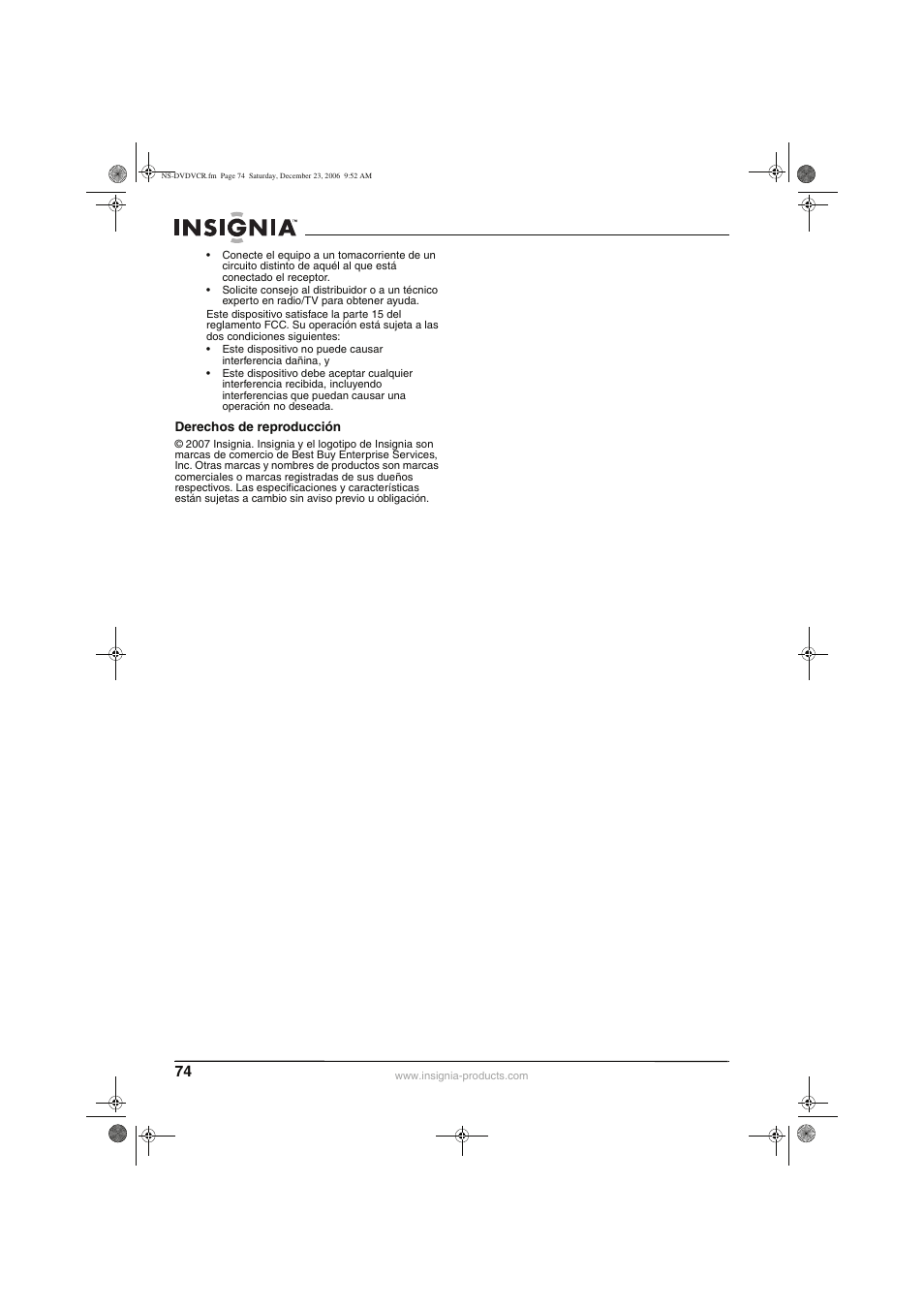 Insignia 55423-3645 User Manual | Page 74 / 78