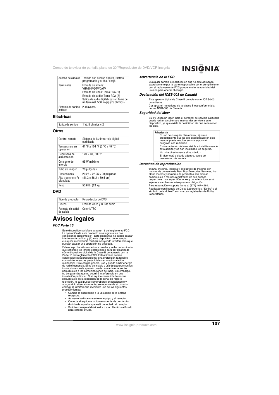 Avisos legales | Insignia NS-F20TR User Manual | Page 107 / 112