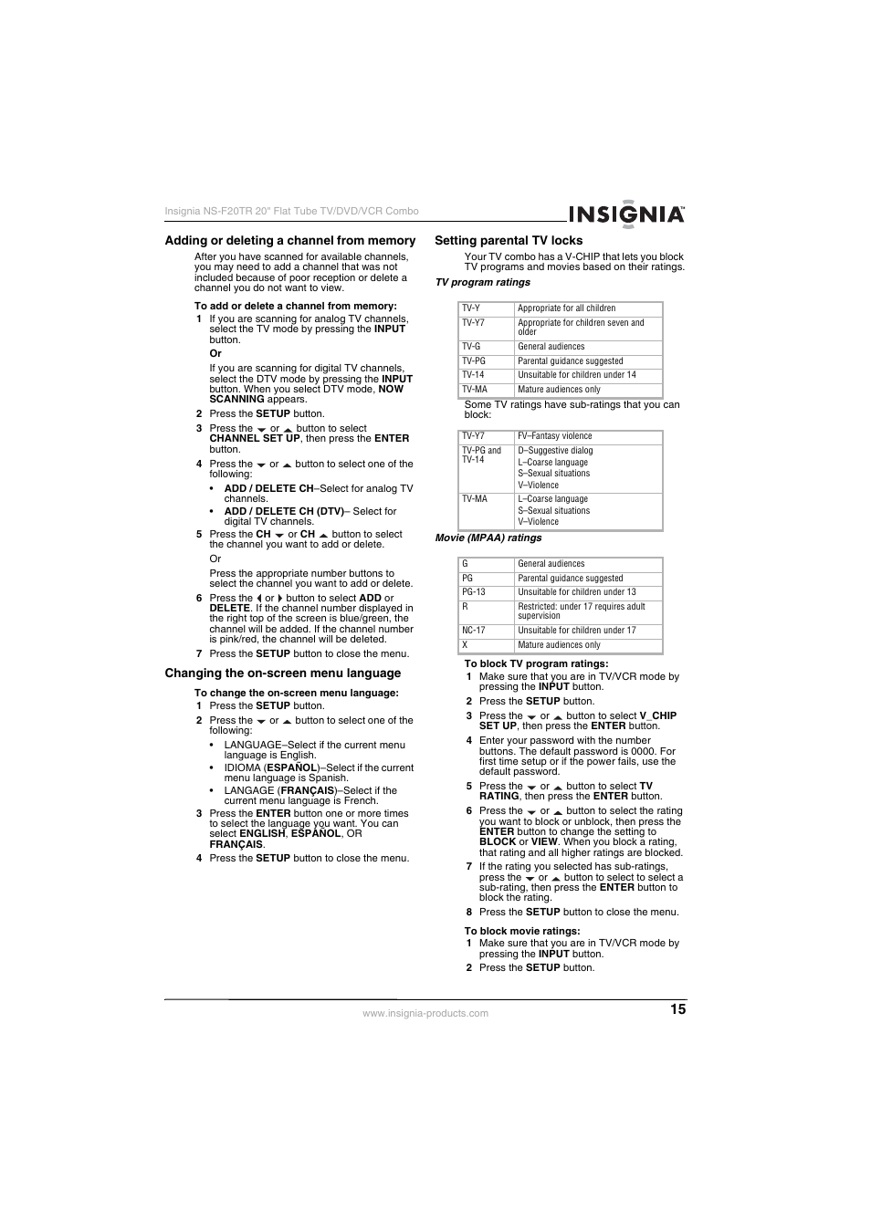 Insignia NS-F20TR User Manual | Page 15 / 112