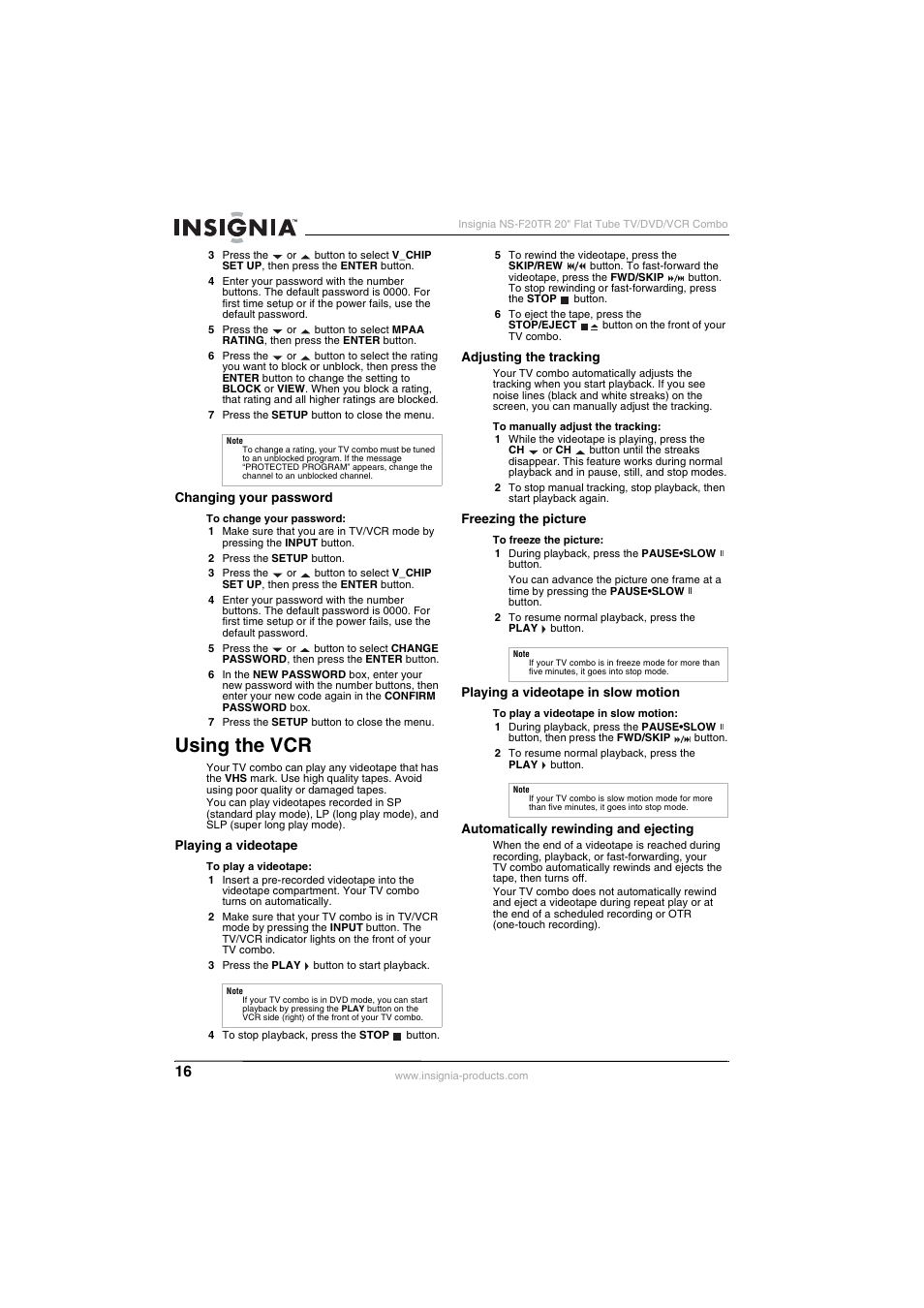 Using the vcr | Insignia NS-F20TR User Manual | Page 16 / 112