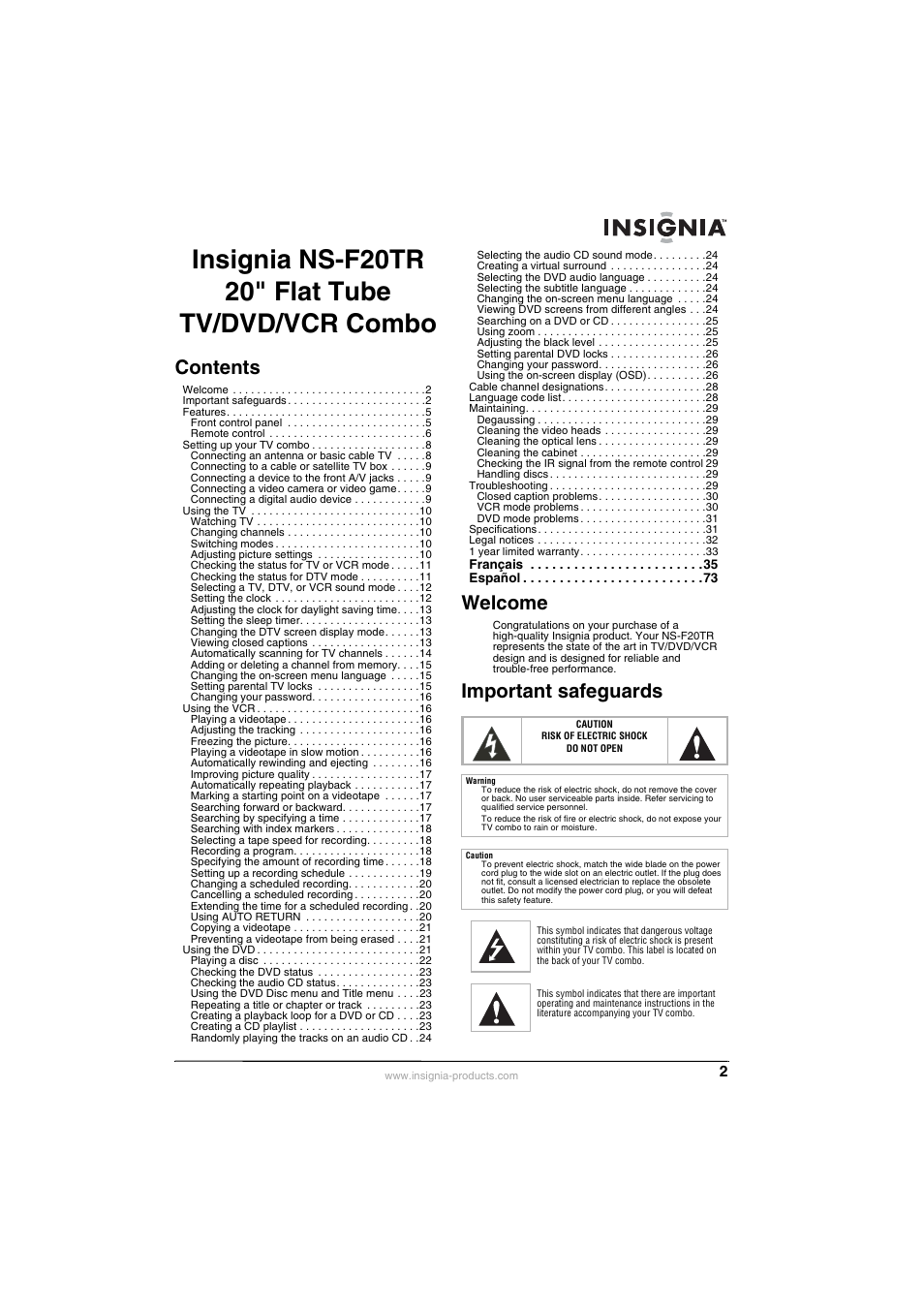 Insignia NS-F20TR User Manual | Page 2 / 112