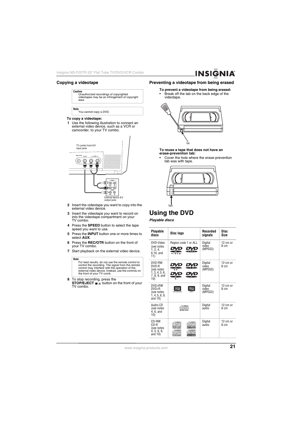 Using the dvd | Insignia NS-F20TR User Manual | Page 21 / 112