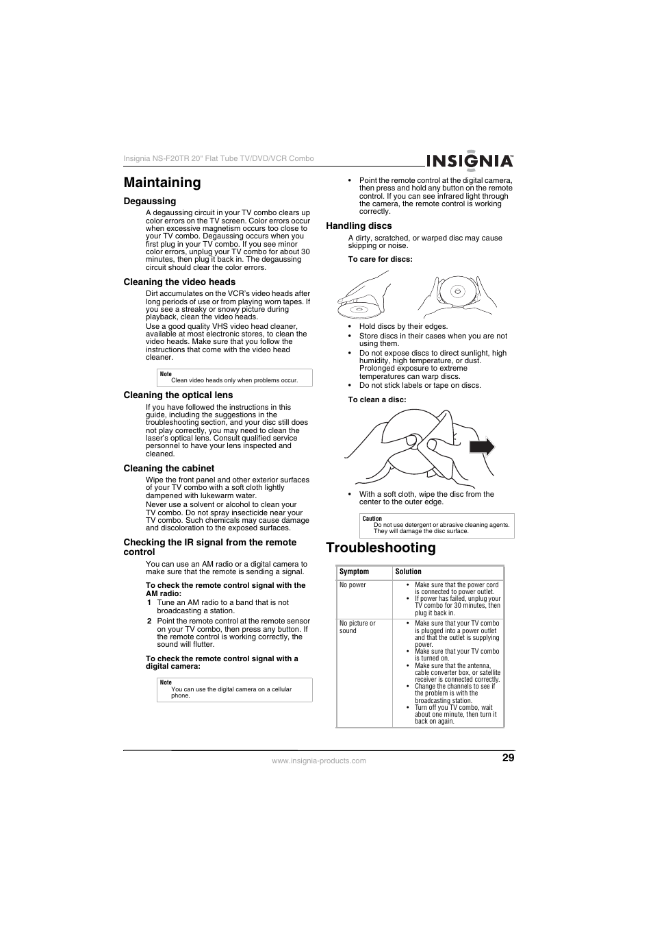 Maintaining, Troubleshooting | Insignia NS-F20TR User Manual | Page 29 / 112