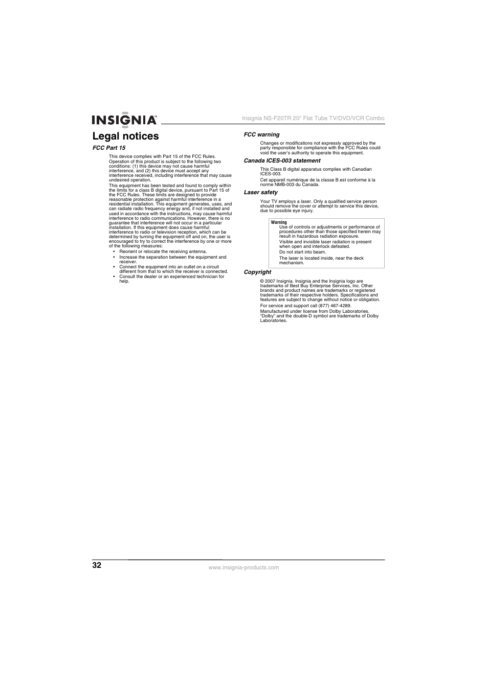 Legal notices | Insignia NS-F20TR User Manual | Page 32 / 112