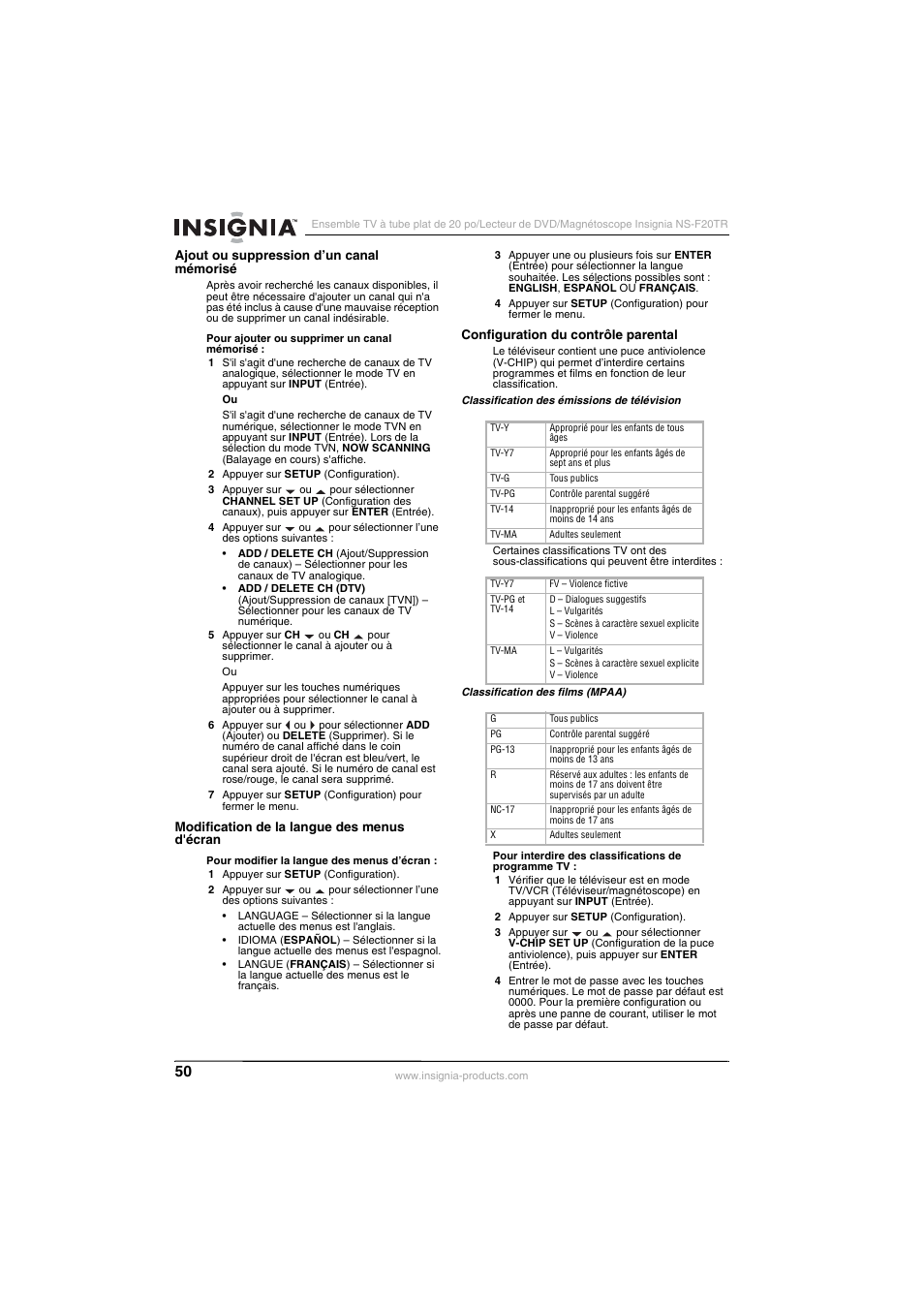 Insignia NS-F20TR User Manual | Page 50 / 112