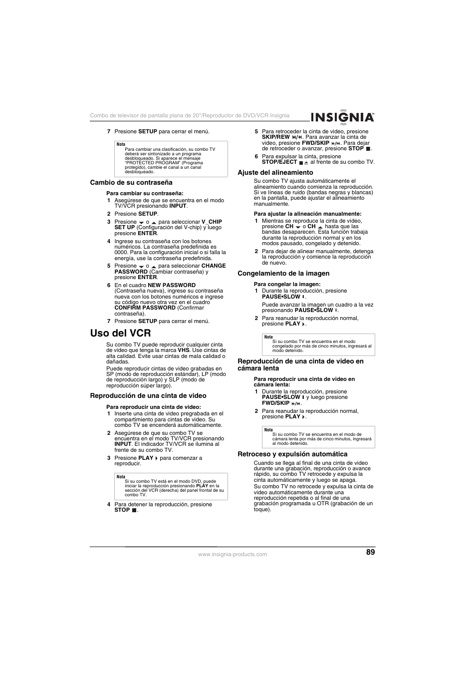 Uso del vcr | Insignia NS-F20TR User Manual | Page 89 / 112