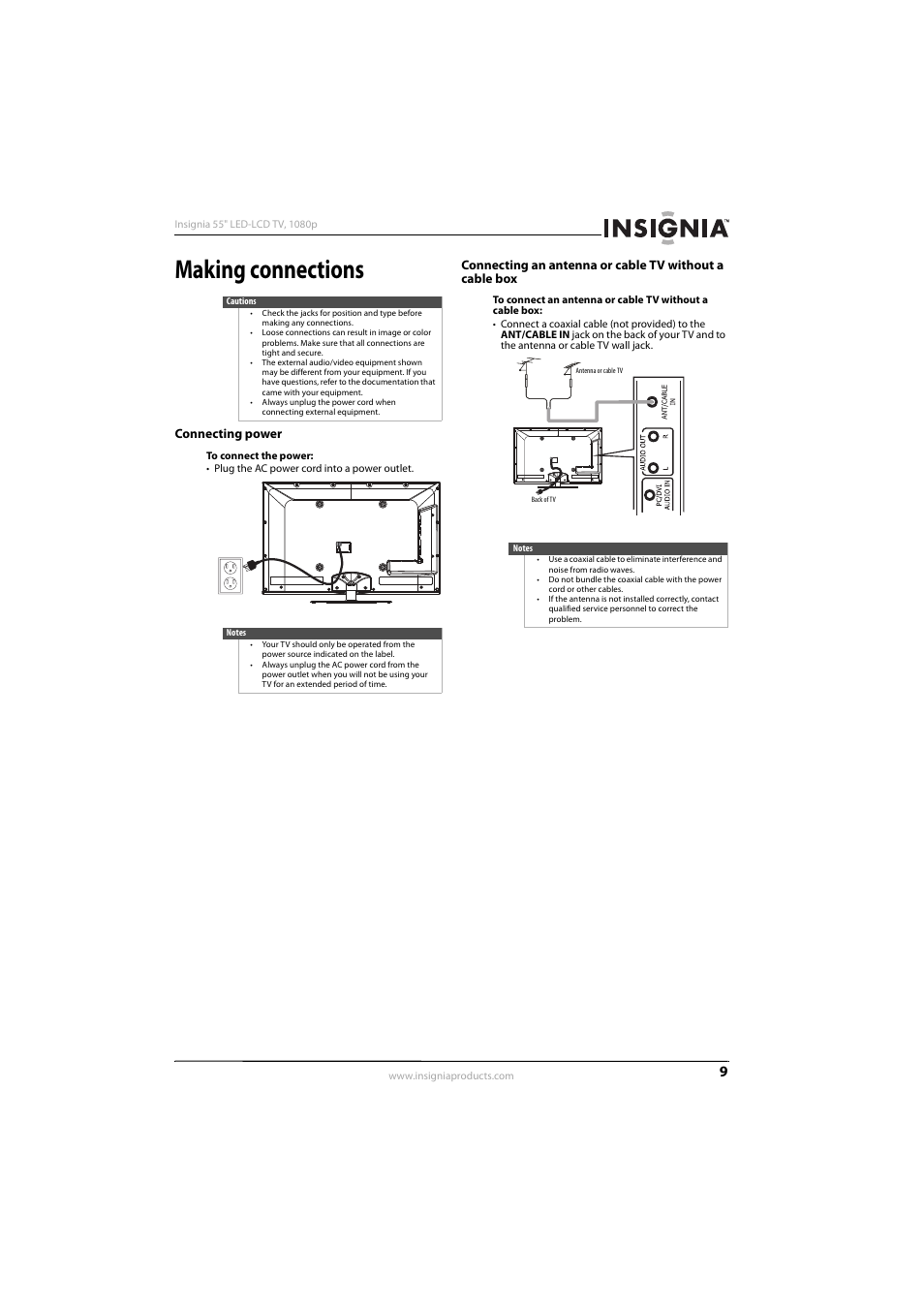 Making connections, Connecting power | Insignia NS-55E560A11 User Manual | Page 13 / 36