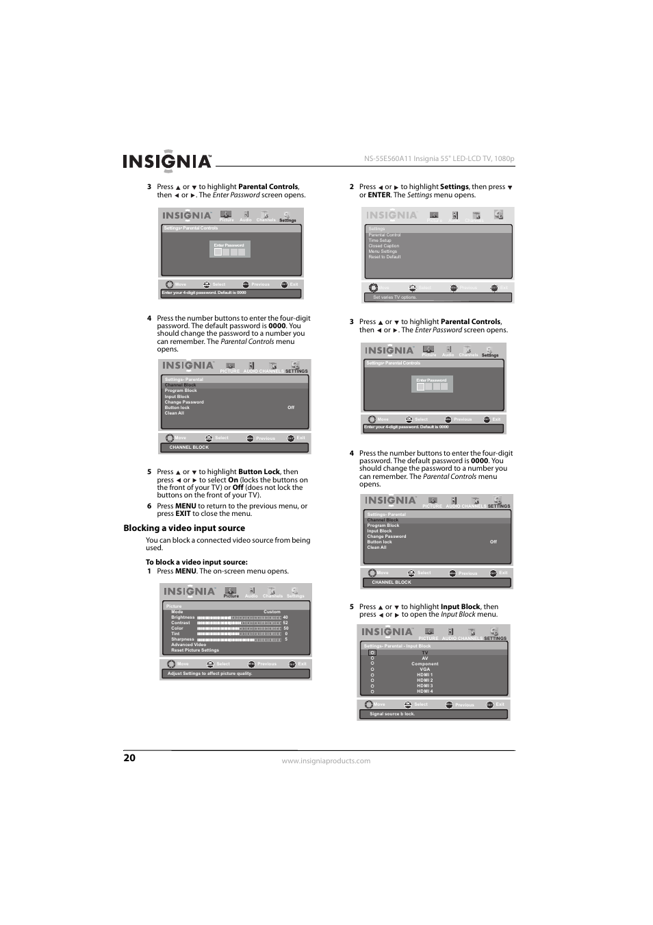 Blocking a video input source | Insignia NS-55E560A11 User Manual | Page 24 / 36