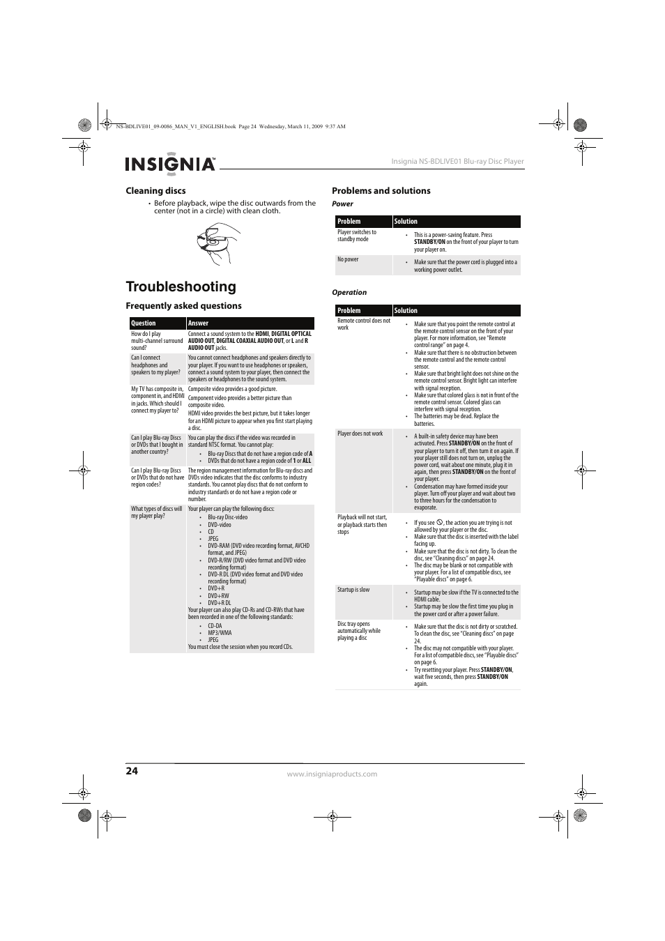 Troubleshooting | Insignia NS-BDLIVE01 User Manual | Page 28 / 36