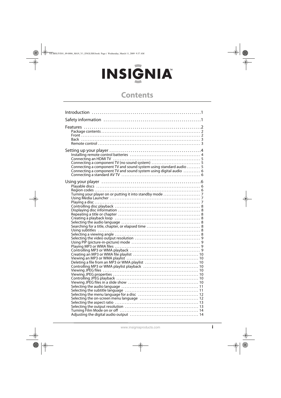 Insignia NS-BDLIVE01 User Manual | Page 3 / 36