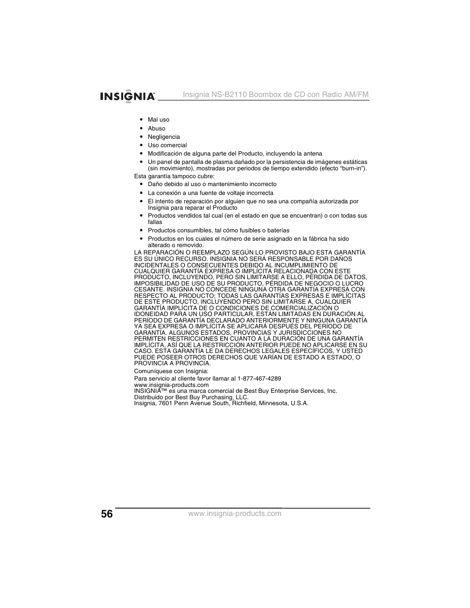 Insignia NS-B2110 User Manual | Page 56 / 58