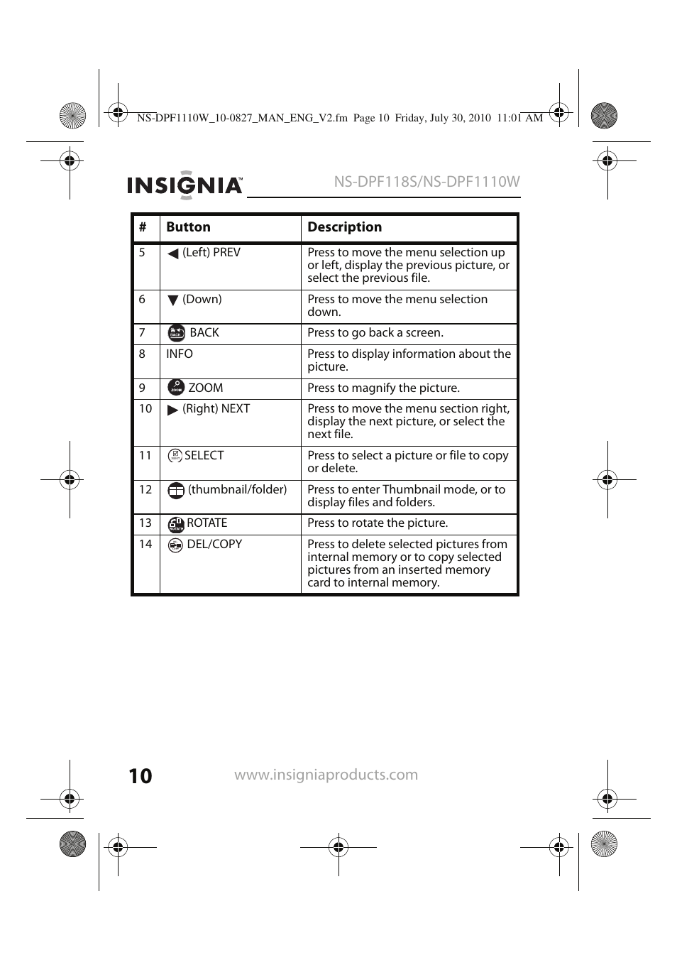 Insignia NS-DPF1110W User Manual | Page 10 / 40