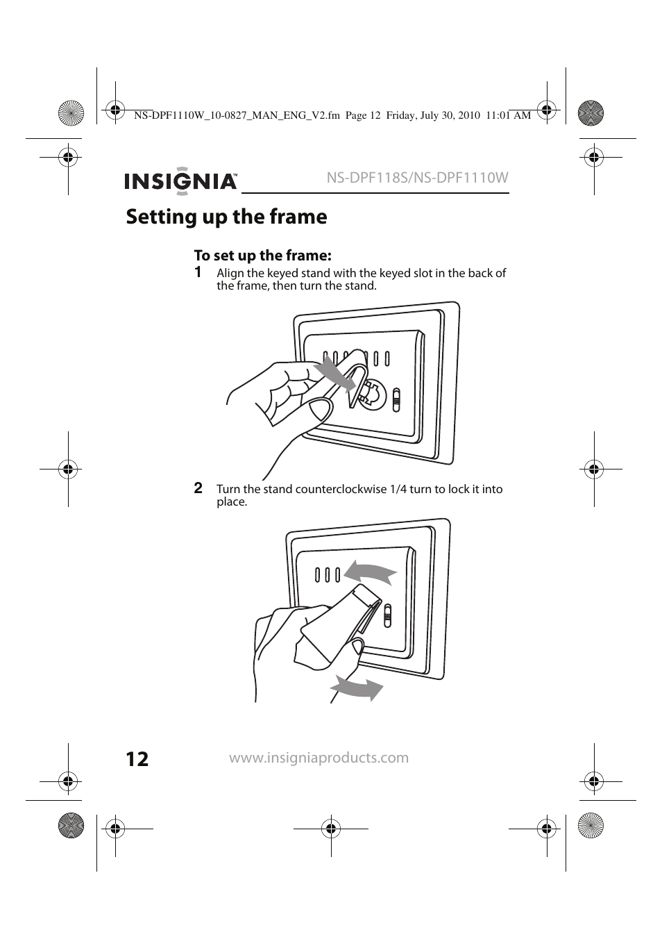 Setting up the frame | Insignia NS-DPF1110W User Manual | Page 12 / 40
