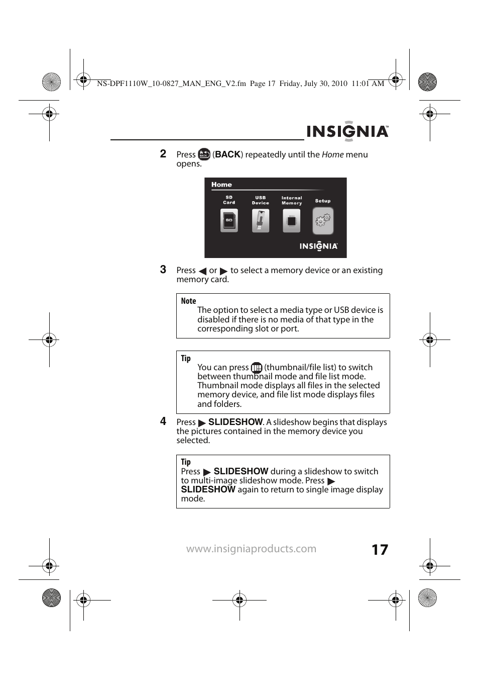 Insignia NS-DPF1110W User Manual | Page 17 / 40