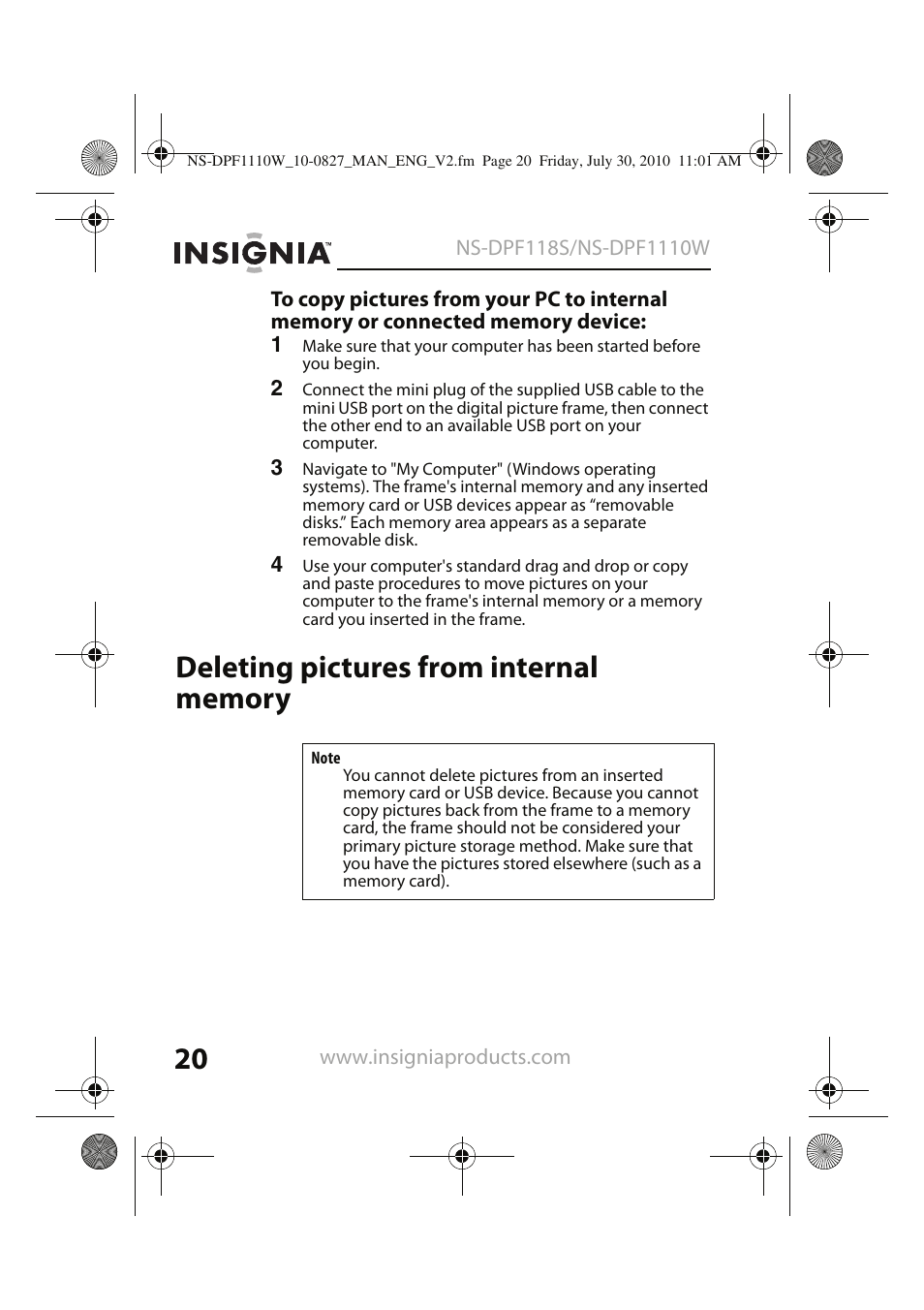 Insignia NS-DPF1110W User Manual | Page 20 / 40