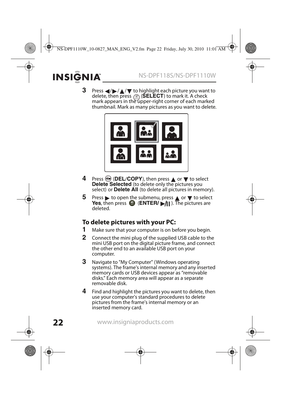 Insignia NS-DPF1110W User Manual | Page 22 / 40