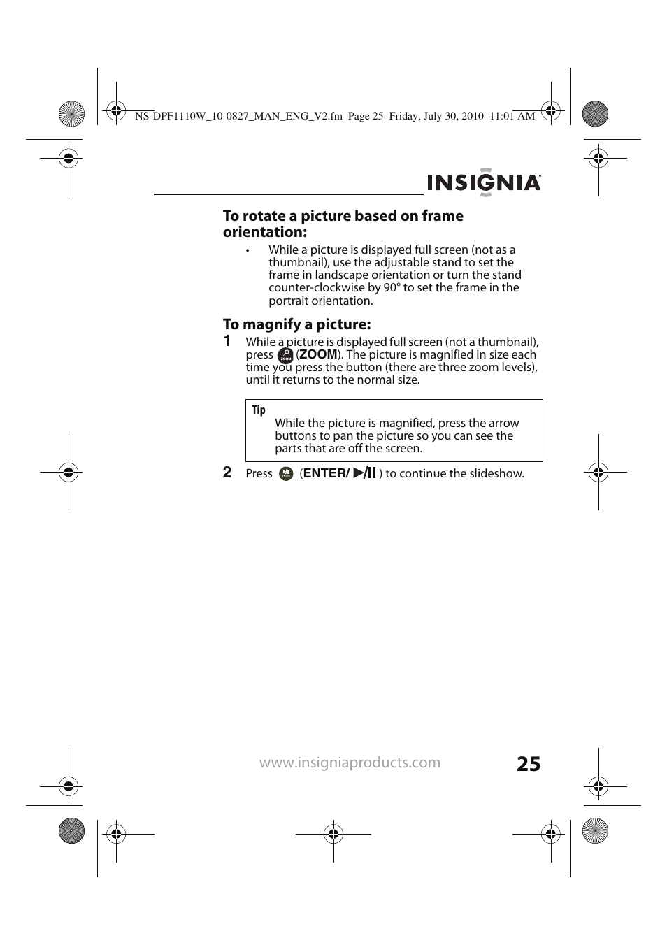 Insignia NS-DPF1110W User Manual | Page 25 / 40